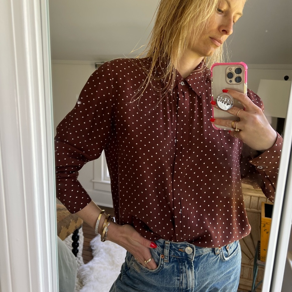 FRAME Silk blouse with placket hidden buttons, back placket down the back S-L